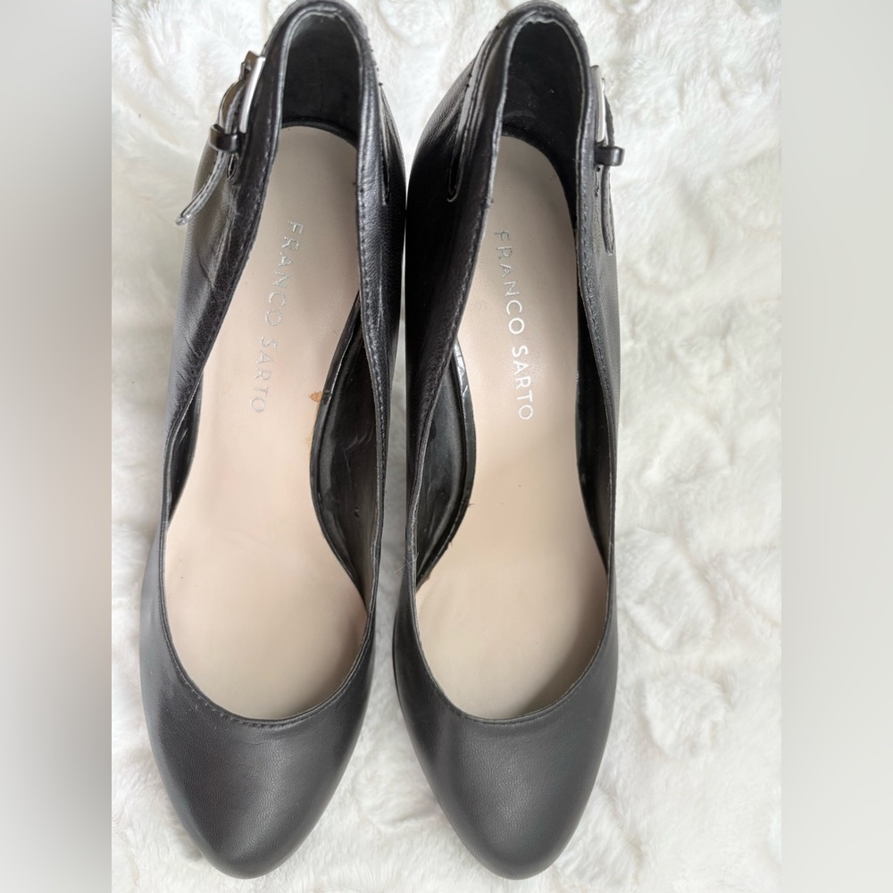 Franco Sarto size 7.5M DEMI Black Leather Patent Trim Platform Pumps Stiletto - Picture 7 of 13
